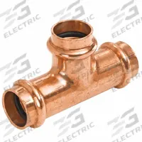 NIBCO Press Tee Fitting: Tee, 2 1/2 in CTS x 2 in CTS x 1 1/4 in CTS size, Copper, EPDM O-Ring (MPN 9105100PC). Key specifications — Brand: NIBCO; Series: Press System; Broad - Material for Bullet: Copper Or Bronze; Fitting Size: 2-1/2 in CTS x 2 in CTS x 1-1/4 in CTS; Brand - Broad: NIBCO.