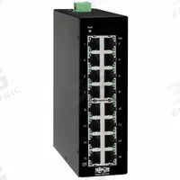 TRIPP LITE Ethernet Switch: Unmanaged, DIN Rail, 16 Ports, RJ45, 10/100/1000 Mbps (MPN NGI-U16). Key specifications — Port Type: RJ45; Manufacturer Part Number: NGI-U16; Brand: TRIPP LITE; Features: Pre-Installed DIN Rail Clip; Maximum Input Voltage: 12/48V DC; Mounting Location: DIN Rail; Network Interface: 10/100/1000 Mbps.