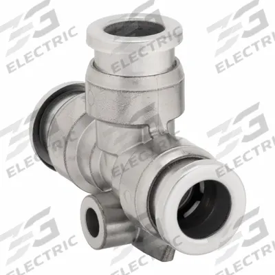 SMC Push-Fit Tee Fitting: 1/4 in OD x 1/4 in OD x 1/4 in OD Size, Stainless Steel - Stainless Steel Tube Fittings