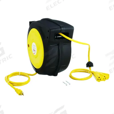 APPROVED VENDOR Extension Cord Reel: Ratchet Lock, 40 ft Cord Lg, 12 AWG, SJTOW, 5-15R Cord Lg - Self-Retracting Cord Reels