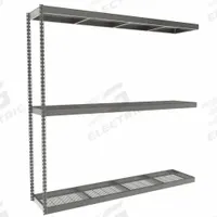 TENNSCO Boltless Shelving: Add-On, Heavy-Duty, 84 in x 18 in, 84 in Overall Ht, 3 Shelves, Steel (MPN ZLC7-8418A-3W). Key specifications — Finish: Powder Coated; Maximum Post Load Capacity: 13,000 lb with Beam Evenly Spaced at 24 in; Decking Material: Steel; Color: Gray; Beam Profile: Channel; Brand: TENNSCO; Side Panel: Closed (Starter); Open (Add-On).