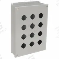 WIEGMANN Push Button Enclosure: 30mm, 12 Holes, Carbon Steel, NEMA 4 (MPN PB12). Key specifications — attr211299: WIEGMANN; attr1043605: Washdown-Corrosion-Resistant.