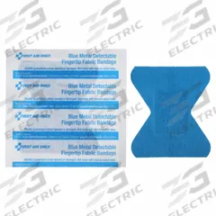 FIRST AID ONLY Adhesive Bandage: Fingertip Bandages, 1 3/8 in Wd, 2 in Lg, Metal Detectable, Fabric (MPN 1-697). Key specifications — Product Type: Fingertip Bandages; Unitized: Unitized; Water Resistance: Not Water Resistant; Brand: FIRST AID ONLY; Latex Content: Latex Free; Metal Detectable: Metal Detectable; Package Type: Box; Manufacturer Part Number: 1-697.