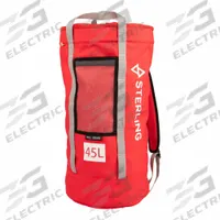 STERLING ROPE Rope Bag: Red, Rope Tie-Off, 23 1/2 in Overall Ht, 12 in Overall Dia (MPN MDBAGROPE3RD45). Key specifications — Features: Rope Tie-Off; Material: Polyester; Color: Red.