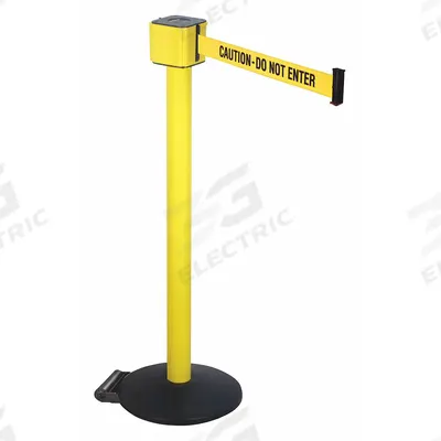 RETRACTA-BELT Barrier Post with Belt: Yellow, No Pattern, Caution Do Not Enter - Message Retractable Belt Post Barriers