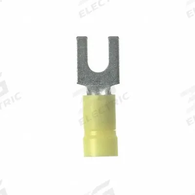 PANDUIT StrongHold(TM) EV10-14FB-Q Loose Piece Fork: Yellow, Vinyl, 1/4 in Stud Size - Insulated Fork Terminals