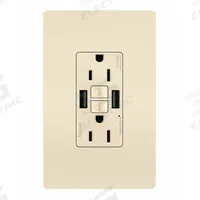 USB Receptacle: Duplex, 5-15R, 2 USB Ports, USB Type A, Light Almond, 125V AC, 15 A, GFCI (MPN 1597TRUSBAALA). Key specifications — Brand: LEGRAND.