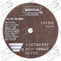 NORTON Cutoff Wheels: Type 1, 6" x 0.06" x 1/2", A60-OBNA2 (MPN 66252835164). Key specifications — Brand: NORTON; Wheel Hardness: O.