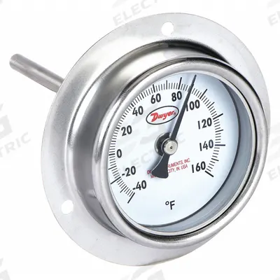 Dwyer Clip On Thermometer: -40°F to 160°F, ±2% Accuracy, 2 1/2 in Dial Dia - General Purpose Panel Mount Dial Thermometers