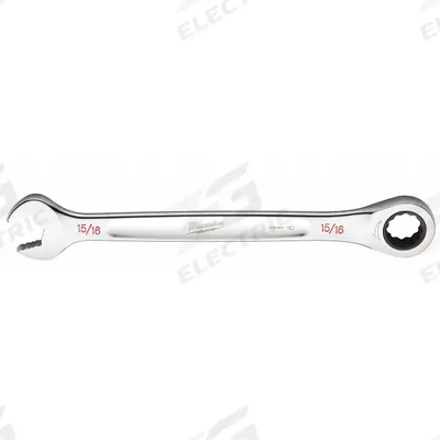 MILWAUKEE Ratcheting Combination Wrench: Chrome Vanadium Steel, Chrome, 15/16 in Head Size - SAE 12-Point Ratcheting Combination Wrenches