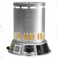 DYNA-GLO Portable Gas Floor Heater: 25,000 BtuH Heating Capacity Output, 600 sq ft Heating Area (MPN RMC-LPC25DG). Key specifications — Fuel Consumption: 1.16 lb/hr; Overall Dimensions - H x W x D: 12-7/8 in x 11-3/4 in x 11-3/4 in; Brand: DYNA-GLO.