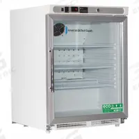 AMERICAN BIOTECH SUPPLY Lab Refrigerator: 4.6 cu ft, Undercounter, 1°C to 10°C, 25 1/2 in Overall Dp (MPN ABT-HC-UCBI-0404G-ADA). Key specifications — Door Opening Style: Right; Color: White; Alarm Type: Temperature; Manufacturer Part Number: ABT-HC-UCBI-0404G-ADA; Brand: AMERICAN BIOTECH SUPPLY; Product Type: Lab Refrigerator; Door Type: Swing Glass; Refrigerant Type: R-600a.