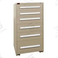 LYON Modular Drawer Cabinet: 30 in x 28 1/4 in x 59 1/4 in, 6 Drawers, 64 Compartments, Putty, Steel (MPN PPM6830301016IL). Key specifications — Drawer Inside Height: (6) 3 in; Drawer Access: Multiple; Base Type: Fork Pockets; Number of Compartments per Drawer: (1) 16, (2) 12, (3) 8; Brand: LYON; Cabinet Color: Putty.