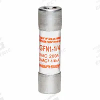 MERSEN Fuse: GFN Series, Midget, Time-Delay, 1.25 A, 250 V AC, 13/32 in x 1 1/2 in, Indicating (MPN GFN1-1/4). Key specifications — Series: GFN; Brand: MERSEN.