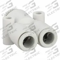 SMC Push-Fit Wye Fitting: 6 mm OD x 6 mm OD x 8 mm OD Size, Polybutylene Terephthalate, White (MPN KQ2U06-08A). Key specifications — Brand: SMC.