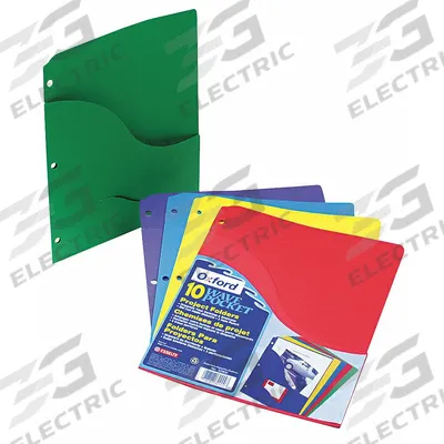 PENDAFLEX Pocket Folder: 11 pt. Stock, 11 in Ht, 8 1/2 in Wd, Blue/Green/Purple/Red/Yellow - Pocket Folders