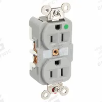 HUBBELL Receptacle: Hospital Grade Fed. Spec., Duplex, 5-15R, Gray, 125V AC, 15 A, 2 Pole / 3 Wire (MPN HBL8200GY)