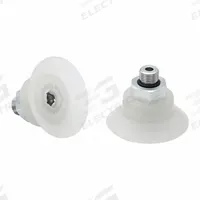 SCHMALZ Vacuum Pad Assembly: Flat, G1/8 in Vacuum Port, 54.3 mm Pad Dia, Food Grade Silicone Rubber (MPN 10.01.01.14100). Key specifications — attr1019136: 10.01.01.14100; attr1019138: SCHMALZ; attr1019139: 55 A.