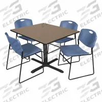 CAIN Cafe/Breakroom Table: Laminate, Oak, 29 in Overall Ht - Max, 48 in Overall Wd, 48 in Overall Dp (MPN TB4848NO44BE). Key specifications — attr1039436: CAIN; attr1039447: Black; attr1039448: Metal; attr1039806: Black; attr1039828: Oak; attr1039829: Square; attr1039830: Laminate; attr1039831: Laminate.