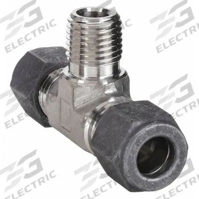 PARKER Compression Tee Fitting: 1/4 in OD x 1/4 in OD x 1/8 in Pipe Fitting Size - Single-Ferrule Stainless Steel Fittings