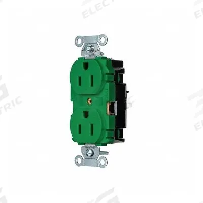 HUBBELL Receptacle: Duplex, 5-15, Green, 125V AC, 15 A, 2 Pole / 3 Wire (MPN 5252STGN) - General Purpose Receptacles