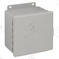 WIEGMANN Enclosure: Steel, 10 in x 10 in x 6 in, NEMA 12/13, Solid Cover, Hinged (MPN B101006CH). Key specifications — Brand: WIEGMANN; Closure Method: Screws; Knockouts: Not Included.
