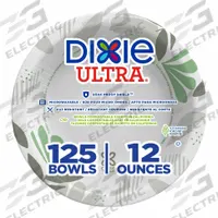 DIXIE Disposable Bowl: Paper, Unwrapped, 12 oz Bowl Capacity, Brown/Green/White, Pathways, 500 PK (MPN SXB12WS). Key specifications — attr553114: Round; attr553111: Pathways; attr553099: Soak-Proof Shield; attr553097: DIXIE; attr553108: Yes; attr553107: Paper.