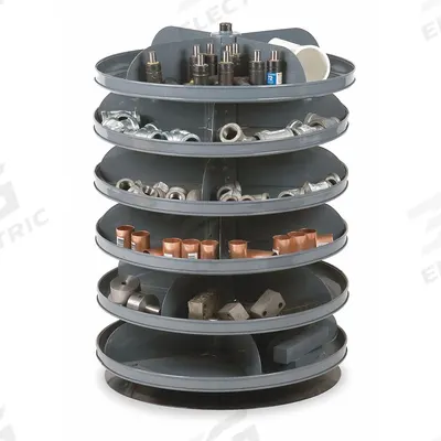 DURHAM MFG Revolving Storage Bin: 25 3/8 in x 17 in, 6 Levels, Flat Bottom - Revolving Storage Bins with Flat-Bottom Shelves