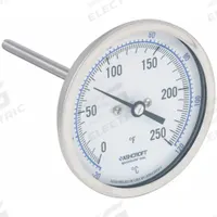 ASHCROFT Dial Thermometer: 0°F to 250°F /-20°C to 120°C, ±1% Accuracy, 4 in Stem Lg, 3 in Dial Dia (MPN 30EI60R). Key specifications — Accuracy: ±1 %; Brand: ASHCROFT.