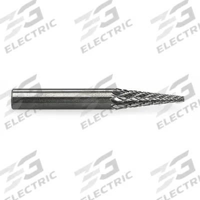 WIDIA METAL REMOVAL Carbide Bur: Pointed-End Cone, SM-2, Double Cut, 1/4" x 3/4" Head - Double-Cut Pointed-End Cone Burs