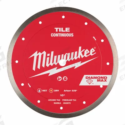 MILWAUKEE Diamond Saw Blade: Granite/Marble/Tile, 10 in Blade Dia., 5/8 in Arbor Size - Tile-Cutting Blades