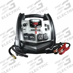 SCHUMACHER ELECTRIC Battery Jump Starter: Boosting, For 12 V DC Battery Volt, 0.3 A @ 12V, Plastic (MPN SJ1332). Key specifications — Charger Function: Boosting; Charging Current @ Voltage: 0.3 A @ 12V; Cold Cranking Amps @ Voltage: 1200A Peak, 370A @ 5sec (6V CC) Cranking Amps; Charge Type: Internal 2 A Charger; Material: Plastic; For Use With Battery Type: Wet Cell; Brand: SCHUMACHER ELECTRIC.