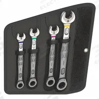 WERA Combination Wrench Set: Alloy Steel, Nickel Chrome, 4 Tools, Std, Reversing, Pouch (MPN 05073295001). Key specifications — attr309581: Nickel Chrome; attr309580: Alloy Steel; attr309571: Yes; attr309583: No; attr309587: Yes; attr324931: WERA; attr309569: 7/16 in to 3/4 in; attr309572: Pouch.
