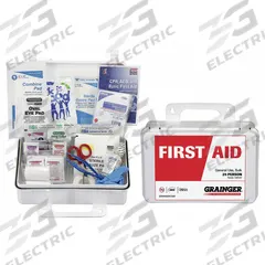 FIRST AID ONLY First Aid Kit and Housing: Industrial, 25 People Served, 139 Components, Plastic (MPN 54536). Key specifications — Adhesive Bandages Included: (8) Knuckle Bandages; Application: Industrial; Brand: FIRST AID ONLY; Housing Color: White; Housing Material: Plastic; Includes Oral or Inhalant Medication: Medication Included; Mountable: Portable; Oral and Inhalant Medicinals Included: (24) Aspirins.