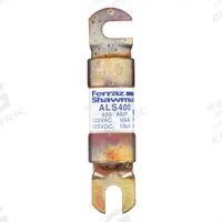 MERSEN Forklift Limiter Fuse: ALS Series, Bolt-On, Gen Purpose, 400 A, 125 V DC, Non-Indicating (MPN ALS400). Key specifications — Brand: MERSEN; Series: ALS.