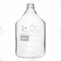 DURAN Narrow Mouth Round Glass Bottles - Safety Coated: 3.5 L, 45 mm, Colorless, 1 Bottles (MPN 218056985). Key specifications — Brand: DURAN; Graduated: Yes; Pre-Cleaned: None; Body Color: Colorless; Screw Closure Size: 45 mm.