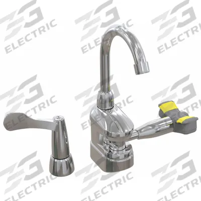 BRADLEY Plumbed Eyewash: Std, Counter Mnt, Single Lever Faucet, Eyes Coverage, No Bowl - Counter-Mount Faucets with Integrated Eyewash