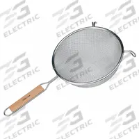 VOLLRATH Wire Strainer: Medium Double Mesh Mesh Size, 19 1/4 in Overall Lg, Tin (MPN 47199). Key specifications — Material: Tin; Brand: VOLLRATH; Handle Material: Wood; NSF Certified: No; Mesh Size: Medium Double Mesh.