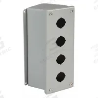 WIEGMANN Push Button Enclosure: 30mm, 4 Holes, Carbon Steel, NEMA 12/13 (MPN WPBA4). Key specifications — attr211299: WIEGMANN; attr1043605: Indoor Dust & Water Droplets.