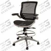 FLASH FURNITURE Drafting Chair: Waylon, Black, Mesh Material, Adj Arms Arm, 19 in Seat Wd (MPN BL-LB-8801X-D-BK-GR-GG). Key specifications — Brand: FLASH FURNITURE; Tilting Back: Yes; Frame Material: Plastic; Frame Color: Silver; Series: Waylon.