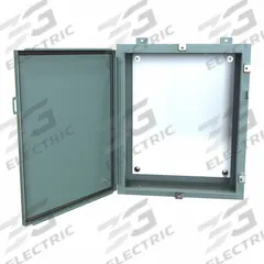 HAMMOND Electrical Enclosure: Steel, 24 in x 20 in x 8 in, NEMA 12/13/3R/4, w/Panel, Solid Cover (MPN 1418N4E8). Key specifications — Closure Method: Clamps; Brand: HAMMOND; Knockouts: Not Included.