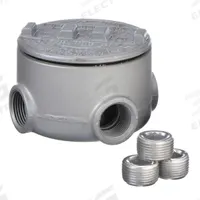 Conduit Outlet Body: Aluminum, GRU, 1/2 in Trade Size, XAT Body, 13.5 cu in Body Capacity (MPN GRU50-A). Key specifications — Series: For Standard Body; Compatible Conduit Trade Size: 1/2 in; Thread Gender: Female; Hub Style: Threaded; Cover Included: Yes; Body Style: XAT; Connection Type: Threaded; Back Type: Round.
