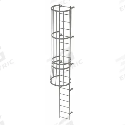 TRI-ARC Fixed Ladder with Safety Cage: 17 ft Overall Ht, 18 in Overall Wd, Steel - Safety Cage Fixed Ladders