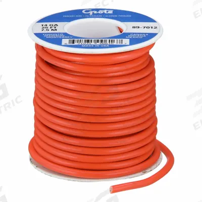 GROTE Primary Automotive Wire: GPT, 25 ft, 1 Conductor, 14 AWG, Orange - PVC-Insulated General Purpose Primary Wires