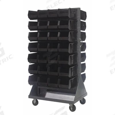 QUANTUM STORAGE SYSTEMS Mobile Louvered Floor Rack: 36 in x 24 in x 72 in, 56 Bins Included - Vertical Mobile Louvered Racks with Bins