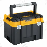 DEWALT TSTAK Tool Box: 13 5/16 in W x 17 13/16 in D x 12 5/8 in H, Plastic, Black, Padlock (MPN DWST17814). Key specifications — attr1123411: DEWALT; attr1135942: Plastic; attr1135946: Padlock; attr1135948: Black.