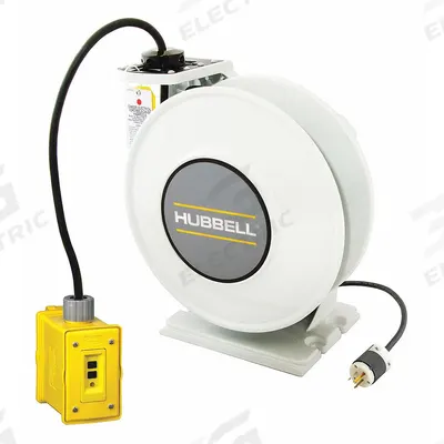 HUBBELL WIRING DEVICE-KELLEMS Extension Cord Reel: Ratchet Lock, 45 ft Cord Lg, 12 AWG, SJO - Self-Retracting Cord Reels