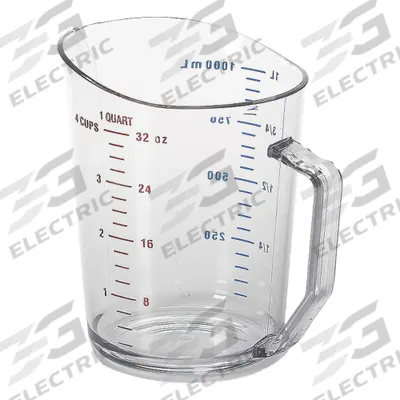 CAMBRO Measuring Cup: Dry/Liquid, 1 qt Capacity, Polycarbonate, Clear, 6 1/4 in Overall Lg - Plastic Measuring Cups