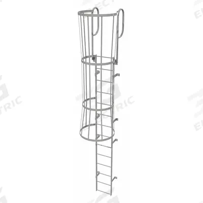 TRI-ARC Fixed Ladder with Safety Cage: 17 ft Overall Ht, 18 in Overall Wd, Steel - Safety Cage Walk Through Fixed Ladders