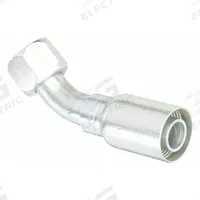 KURT Hydraulic Crimp Fitting: Carbon Steel, 45° Elbow, -16 For Hose Dash Size, Female x Male (MPN FJX45-16-16). Key specifications — Fitting Gender: Female x Male; Fitting Connection Type: JIC x Hose End; Thread Size: 1-5/16"-12; For Hose Dash Size: -16; Brand: KURT.